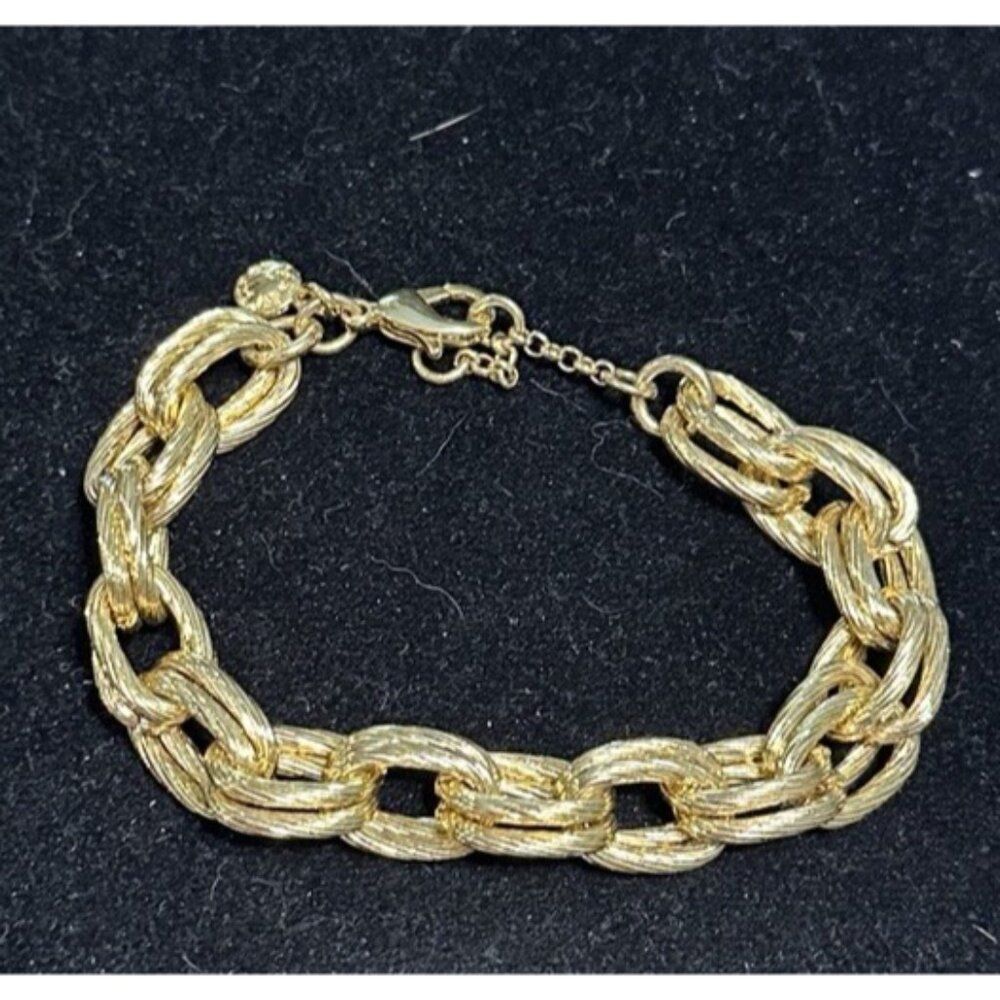 Vintage J. CREW  Wide Chunky Ribbed  Link Chain Gold Tone Bracelet